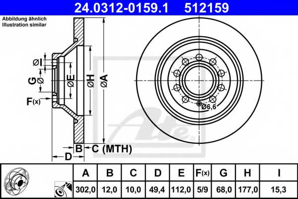 Тормозной диск ATE 512159 / 24.0312-0159.1 - изображение