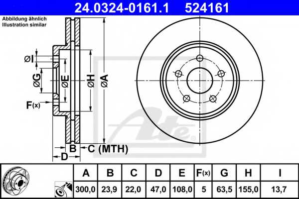 Тормозной диск ATE 524161 / 24.0324-0161.1 - изображение