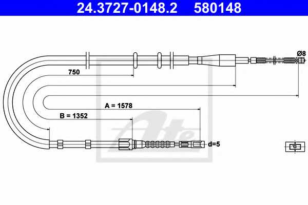 Трос стояночной тормозной системы ATE 580148 / 24.3727-0148.2 - изображение