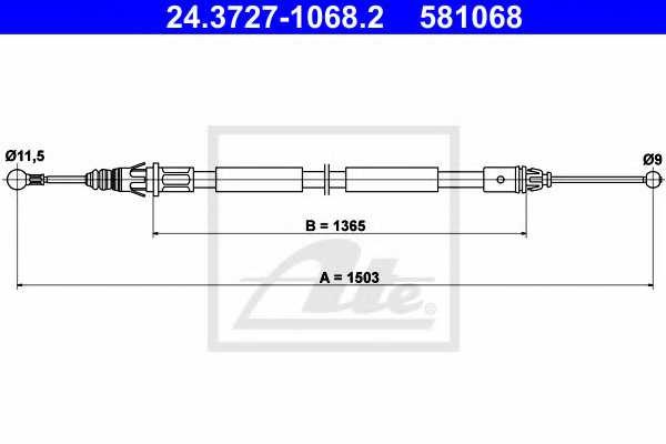 Трос стояночной тормозной системы ATE 581068 / 24.3727-1068.2 - изображение