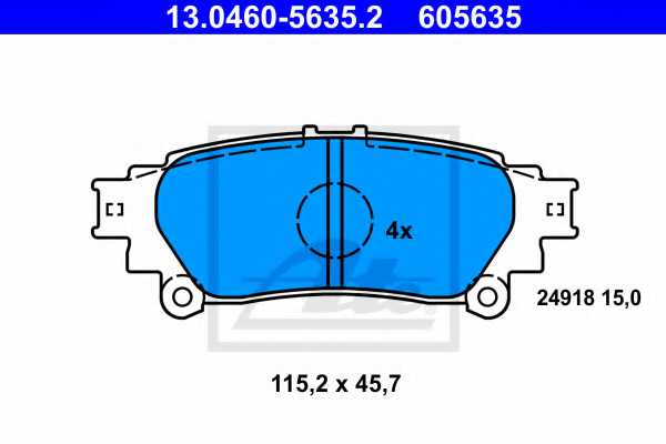 Колодки тормозные дисковые для LEXUS RX(AGL1#,GGL1#,GYL1#) / TOYOTA PRIUS PLUS(ZVW4#) <b>ATE 13.0460-5635.2 / 605635</b> - изображение