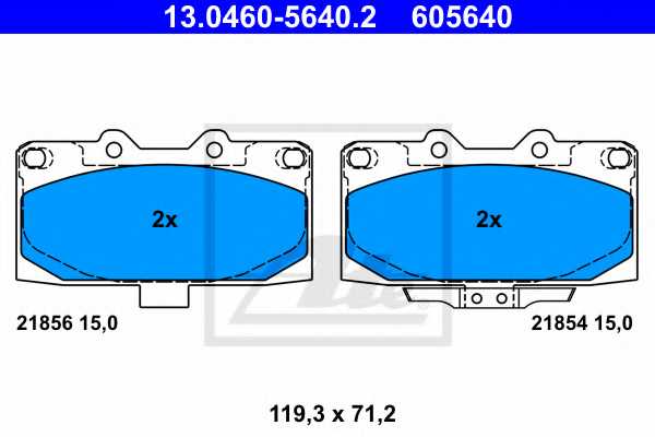 Колодки тормозные дисковые для SUBARU IMPREZA(GC,GD,GF,GG) <b>ATE 13.0460-5640.2 / 605640</b> - изображение
