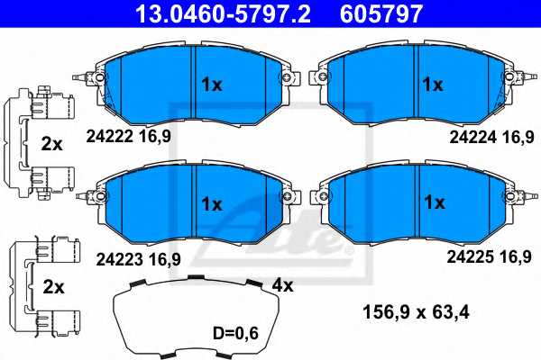 Колодки тормозные дисковые для SUBARU FORESTER(SJ), LEGACY(B13#,BL,BP), OUTBACK(BL,BM,BP,BR), TRIBECA(B9) <b>ATE 13.0460-5797.2 / 605797</b> - изображение