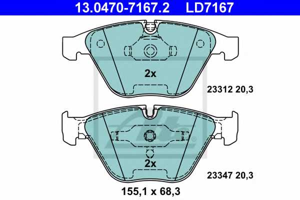 Колодки тормозные дисковые для BMW 5(E60,E61), 6(E63,E64), 7(E65,E66,E67) <b>ATE 13.0470-7167.2 / LD7167</b> - изображение