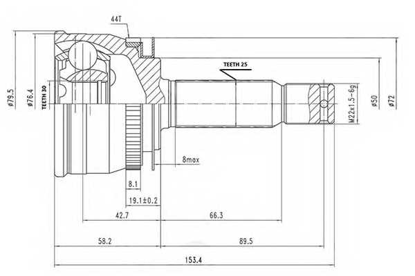 Шарнирный комплект приводного вала AYWIPARTS AW1510021A - изображение Шарнирный комплект приводного вала AYWIPARTS AW1510021A - изображение