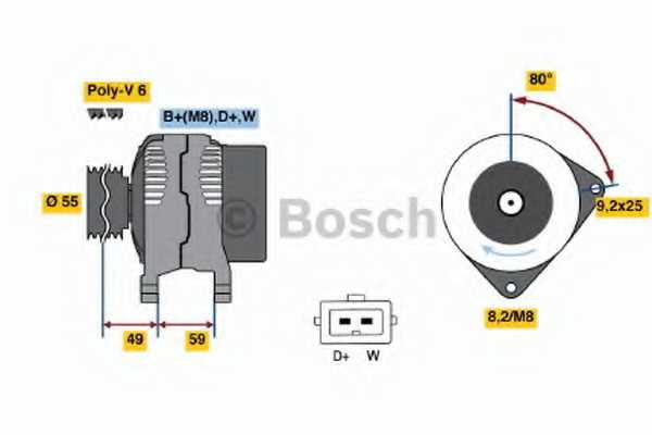 Генератор 90А для VW CADDY, CORRADO, GOLF, PASSAT, POLO, SHARAN, TRANSPORTER, VENTO <b>BOSCH 0 123 320 006</b> - изображение