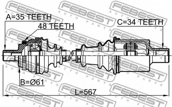 Приводной вал FEBEST 1614-210LH - изображение 1