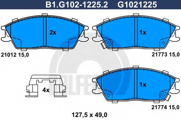 Колодки тормозные дисковые для HYUNDAI ACCENT(LC), GETZ(TB), LANTRA(J-2) <b>GALFER B1.G102-1225.2 / G1021225</b> - изображение