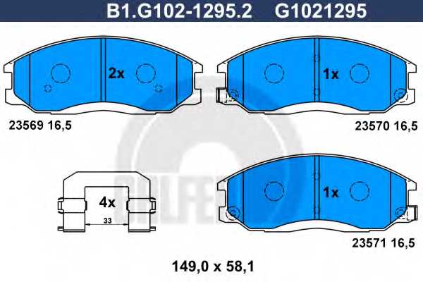 Колодки тормозные дисковые для HYUNDAI H-1, HIGHWAY, SANTA FE(SM), TRAJET(FO) <b>GALFER B1.G102-1295.2 / G1021295</b> - изображение