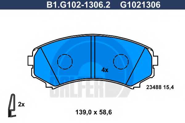 Колодки тормозные дисковые для MITSUBISHI GRANDIS(NA#W), PAJERO(V2#W, V6#W, V7#W, V8#V, V8#W, V80, V9#W, V90) <b>GALFER B1.G102-1306.2 / G1021306</b> - изображение