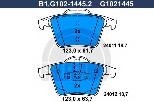 Колодки тормозные дисковые для VOLVO XC90 <b>GALFER B1.G102-1445.2 / G1021445</b> - изображение