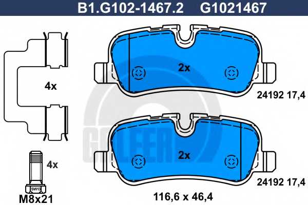 Колодки тормозные дисковые для LAND ROVER DISCOVERY(LA#,TAA), RANGE ROVER(LM,LS) <b>GALFER B1.G102-1467.2 / G1021467</b> - изо Колодки тормозные дисковые для LAND ROVER DISCOVERY(LA#,TAA), RANGE ROVER(LM,LS) <b>GALFER B1.G102-1467.2 / G1021467</b> - изображение