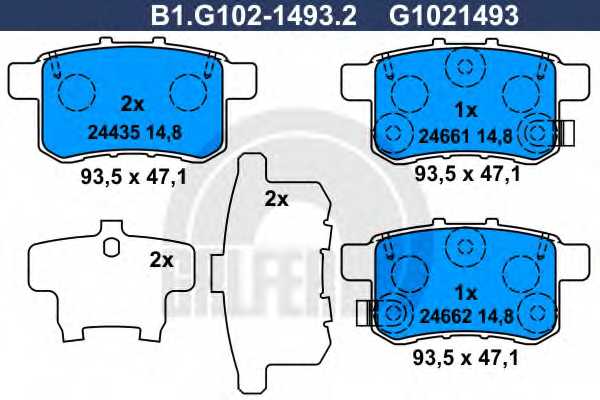 Колодки тормозные дисковые для HONDA ACCORD(CU) <b>GALFER B1.G102-1493.2 / G1021493</b> - изображение Колодки тормозные дисковые для HONDA ACCORD(CU) <b>GALFER B1.G102-1493.2 / G1021493</b> - изображение