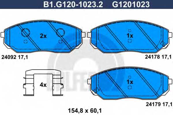 Колодки тормозные дисковые для KIA SORENTO(JC) <b>GALFER B1.G120-1023.2 / G1201023</b> - изображение