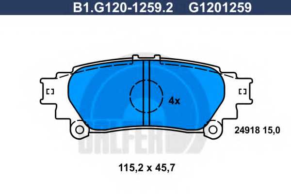 Колодки тормозные дисковые для LEXUS RX(AGL1#,GGL1#,GYL1#) / TOYOTA PRIUS PLUS(ZVW4#) <b>GALFER B1.G120-1259.2 / G1201259</b> - изображение