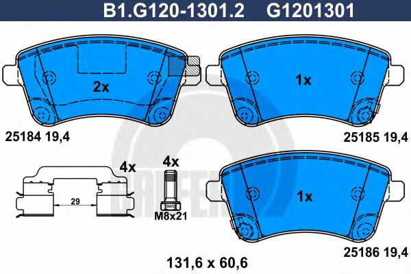 Колодки тормозные дисковые для KIA VENGA(YN) <b>GALFER B1.G120-1301.2 / G1201301</b> - изображение