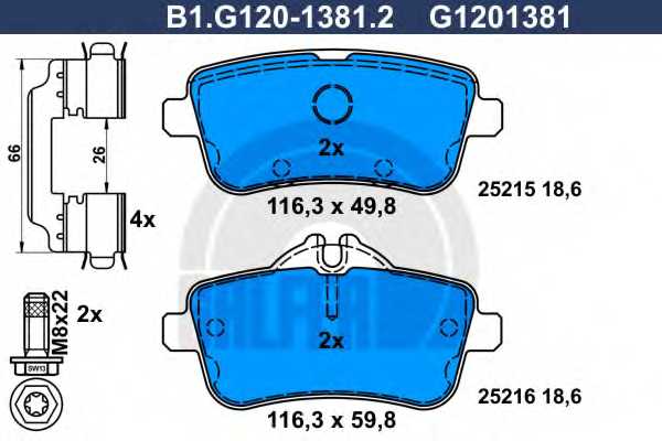 Колодки тормозные дисковые для MERCEDES GL(X166), GLE(C292,W166), GLS(X166), M(W166) <b>GALFER B1.G120-1381.2 / G1201381</b> - изображение