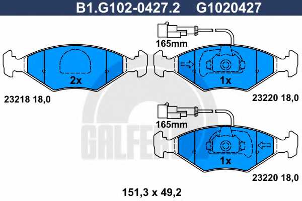 Колодки тормозные дисковые для FIAT PALIO(178BX,178DX), SIENA(178#) <b>GALFER B1.G102-0427.2 / G1020427</b> - изображение