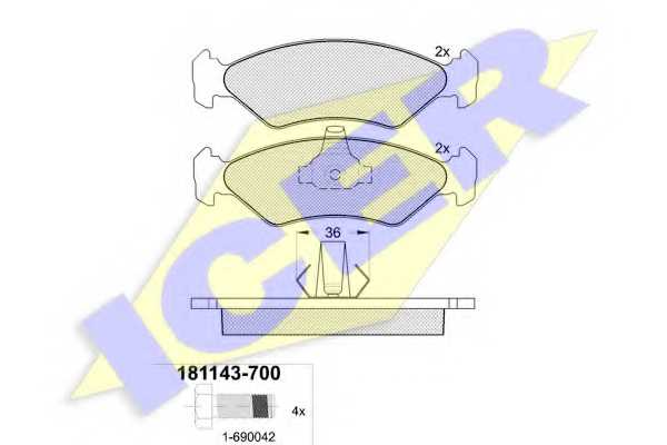 Колодки тормозные дисковые для FORD FIESTA(J3#,J5#,JA#,JB#,JV#), KA(RB#) / MAZDA 121(JASM,JBSM) <b>ICER 181143-700 / 23101</b> - изображение