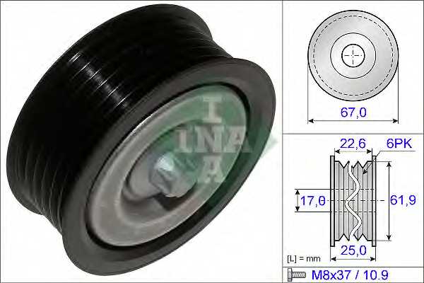 Заменен на 532086610 ролик обводной MERCEDES W211, W212, W221 2.3-5.0 <b>INA 532052610</b> - изображение