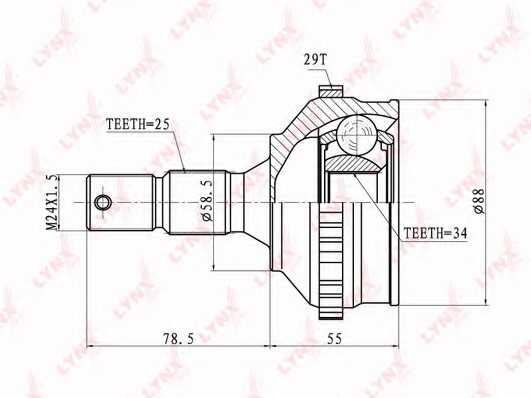 Шарнирный комплект приводного вала LYNXauto CO-6102A - изображение Шарнирный комплект приводного вала LYNXauto CO-6102A - изображение