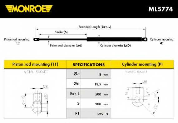 Газовая пружина (амортизатор) крышки багажника MONROE ML5774 - изображение