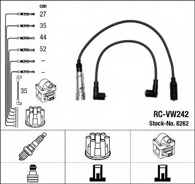 Комплект проводов зажигания NGK RC-VW242 / 8262 - изображение Комплект проводов зажигания NGK RC-VW242 / 8262 - изображение