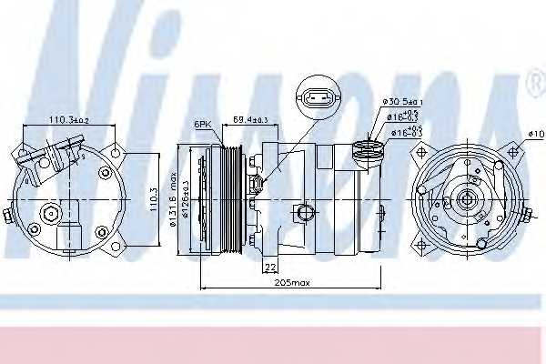 Компрессор кондиционера для CHEVROLET LACETTI, NUBIRA, OPTRA / DAEWOO LACETTI, NUBIRA / LDV CONVOY / OPEL ASTRA, CALIBRA A, CAMPO, VECTRA <b>NISSENS 89058</b> - изображение