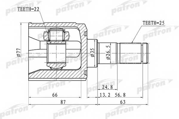 Шарнирный комплект приводного вала PATRON PCV1003 - изображение Шарнирный комплект приводного вала PATRON PCV1003 - изображение