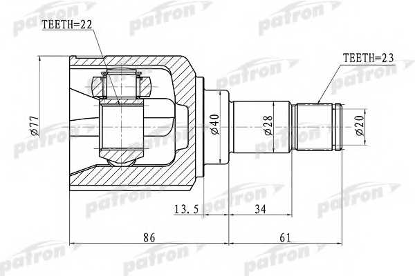 Шарнирный комплект приводного вала PATRON PCV1071 - изображение Шарнирный комплект приводного вала PATRON PCV1071 - изображение