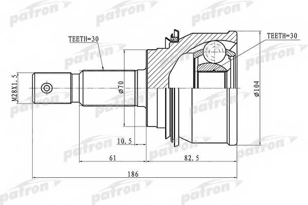 Шарнирный комплект приводного вала PATRON PCV1079 - изображение