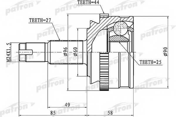 Шарнирный комплект приводного вала PATRON PCV1186 - изображение Шарнирный комплект приводного вала PATRON PCV1186 - изображение