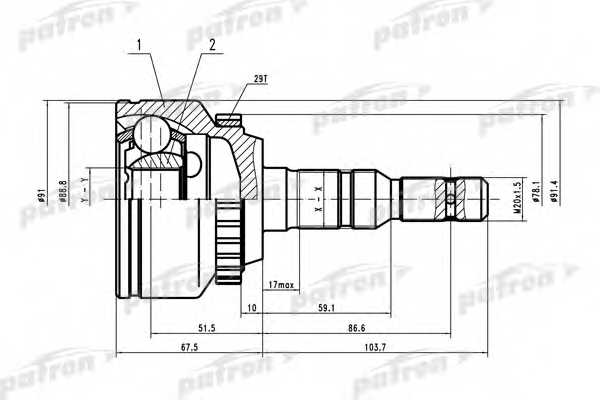 Шарнирный комплект приводного вала PATRON PCV1618 - изображение