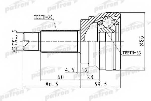 Шарнирный комплект приводного вала PATRON PCV3006 - изображение
