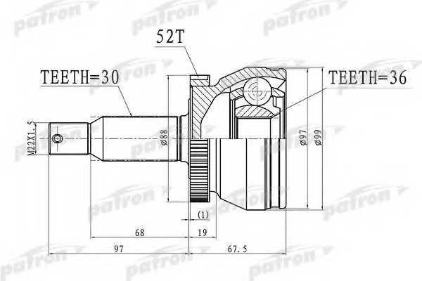 Шарнирный комплект приводного вала PATRON PCV3072 - изображение