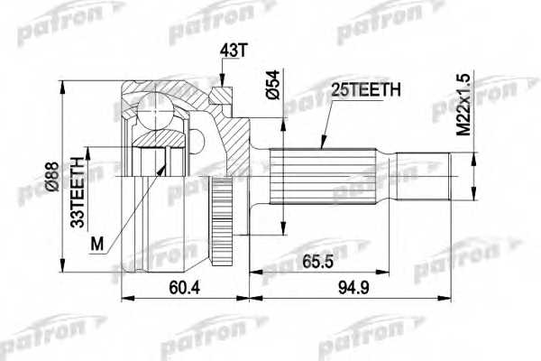 Шарнирный комплект приводного вала PATRON PCV3416 - изображение Шарнирный комплект приводного вала PATRON PCV3416 - изображение