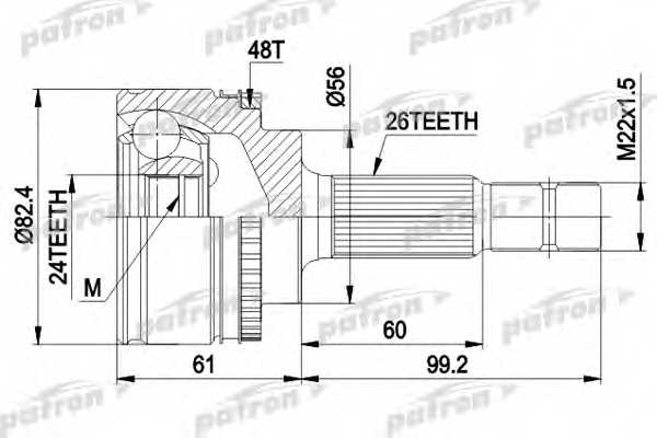 Шарнирный комплект приводного вала PATRON PCV3445 - изображение Шарнирный комплект приводного вала PATRON PCV3445 - изображение