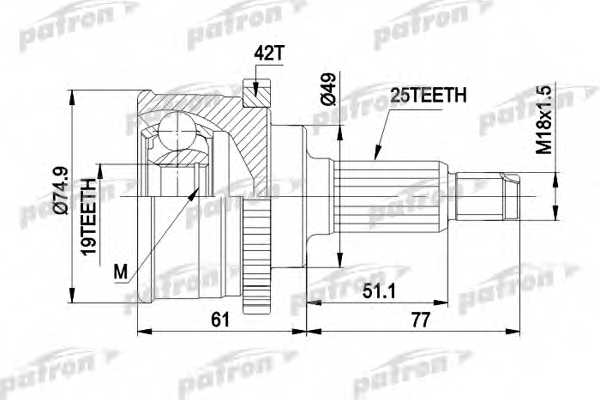 Шарнирный комплект приводного вала PATRON PCV3741 - изображение Шарнирный комплект приводного вала PATRON PCV3741 - изображение