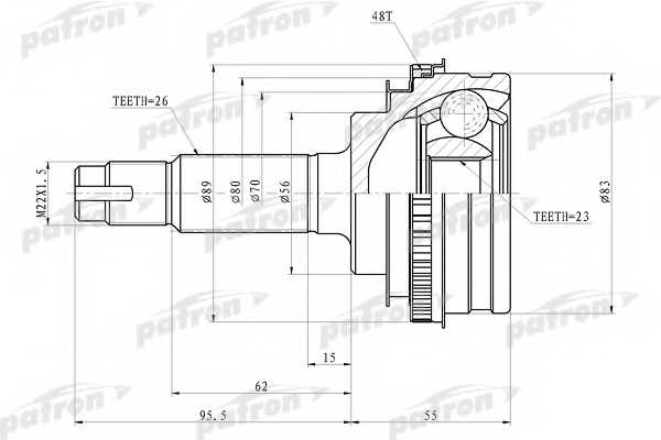 Шарнирный комплект приводного вала PATRON PCV4006 - изображение