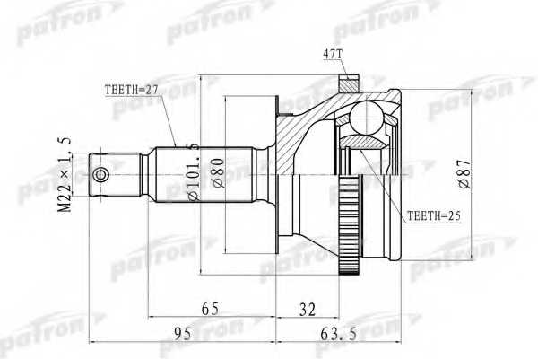 Шарнирный комплект приводного вала PATRON PCV8728 - изображение