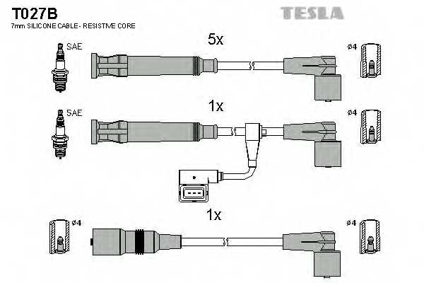 Комплект проводов зажигания TESLA T027B - изображение Комплект проводов зажигания TESLA T027B - изображение