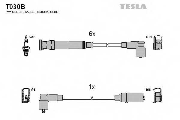 Комплект проводов зажигания TESLA T030B - изображение Комплект проводов зажигания TESLA T030B - изображение