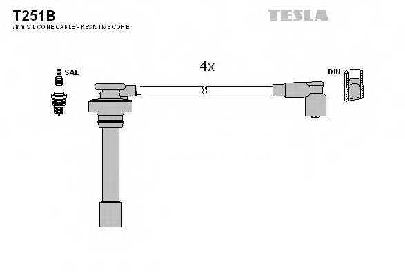 Комплект проводов зажигания TESLA T251B - изображение
