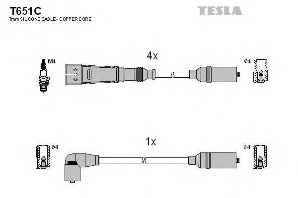 Комплект проводов зажигания TESLA T651C - изображение
