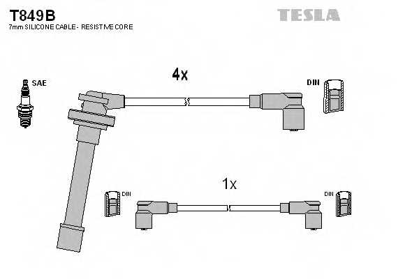 Комплект проводов зажигания TESLA T849B - изображение