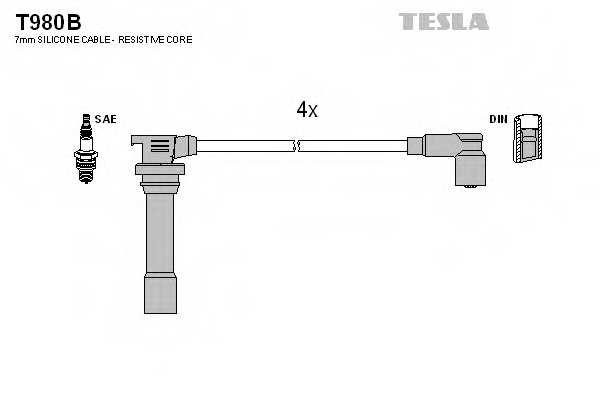 Комплект проводов зажигания TESLA T980B - изображение
