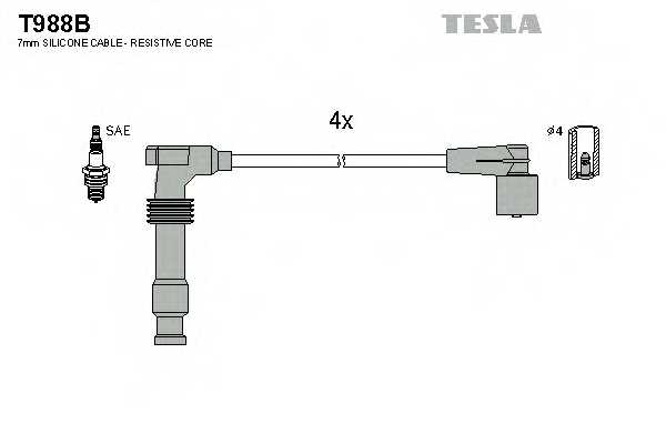 Комплект проводов зажигания TESLA T988B - изображение