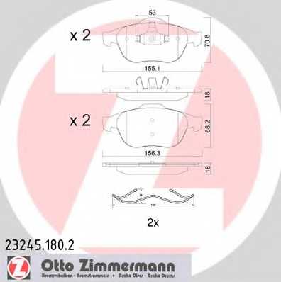 Колодки тормозные дисковые для RENAULT LAGUNA(BG0/1#,KG0/1#) <b>ZIMMERMANN 23245.180.2 / 23245</b> - изображение