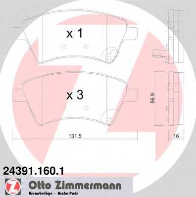 Колодки тормозные дисковые для FIAT SEDICI(FY#) / SUZUKI SX4(EY,GY) <b>ZIMMERMANN 24391.160.1 / 24391</b> - изображение 1